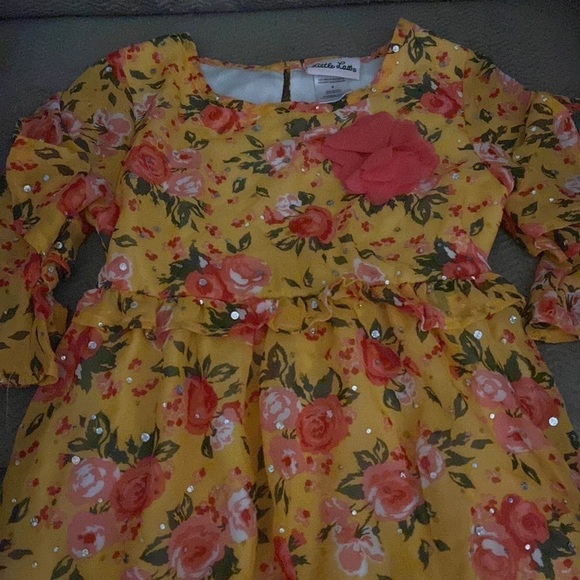 Little Lass Girls Dress Bell Ruffled Sleeves Sequins Golden Yellow 6 - Picture 3 of 6